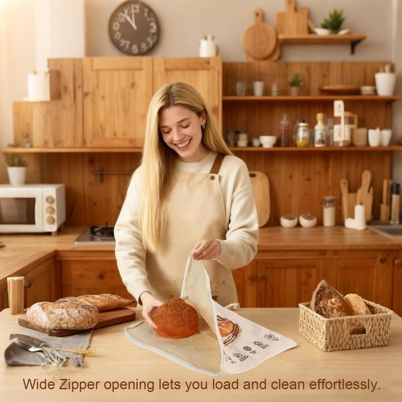 Nedsewor 2 Pack Large Wide Zipper Design Beeswax Bread Bags for Sourdough Bread â€“ Wide Access & Reusable Cotton Organic Beeswax Lined for Homemade Bag to Keep Fresh Longer, Kitchen Sustainable Storage - Image 3