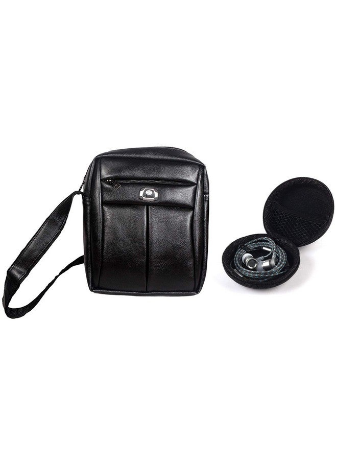 Unique Ideas PU Leather Sling Bag for Men - 3 Pockets - with Black Earphone Case - Image 1