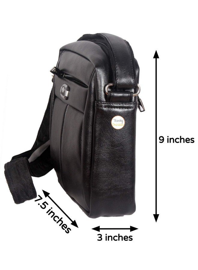 Unique Ideas PU Leather Sling Bag for Men - 3 Pockets - with Black Earphone Case - Image 5