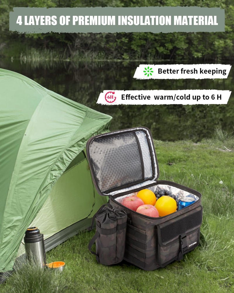 JOYHILL Tactical Lunch Box for Men, Double Deck Expandable Insulated Lunch Bag, Large Durable Thermal and Cooler Bag for Adult, Modern Leakproof Bag for Work, Camping, Picnic, Green Camo,18 L/24 Can - Image 2