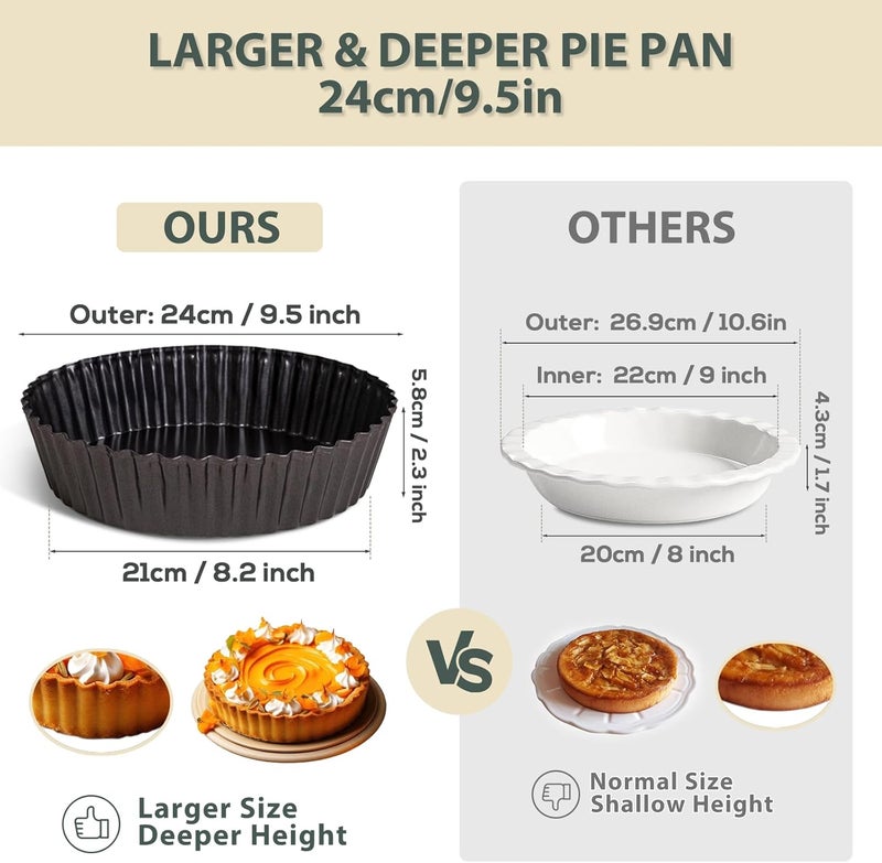 Vnray 2 Pack 9.5 inches Pie Pan with Removable Bottom for Baking, Deep Quiche Tart Pan Non Stick for Oven, Fluted Pie Dish Plate Tin for Apple, Pot Pies, Cheesecakes and Desserts - Image 2