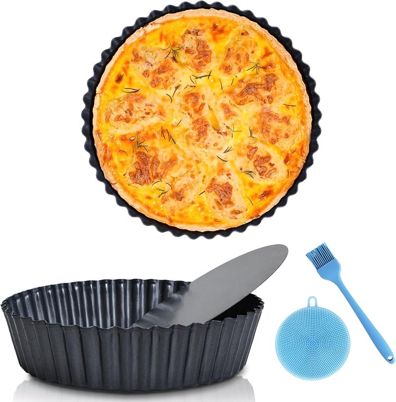 Vnray 2 Pack 9.5 inches Pie Pan with Removable Bottom for Baking, Deep Quiche Tart Pan Non Stick for Oven, Fluted Pie Dish Plate Tin for Apple, Pot Pies, Cheesecakes and Desserts - Image 1
