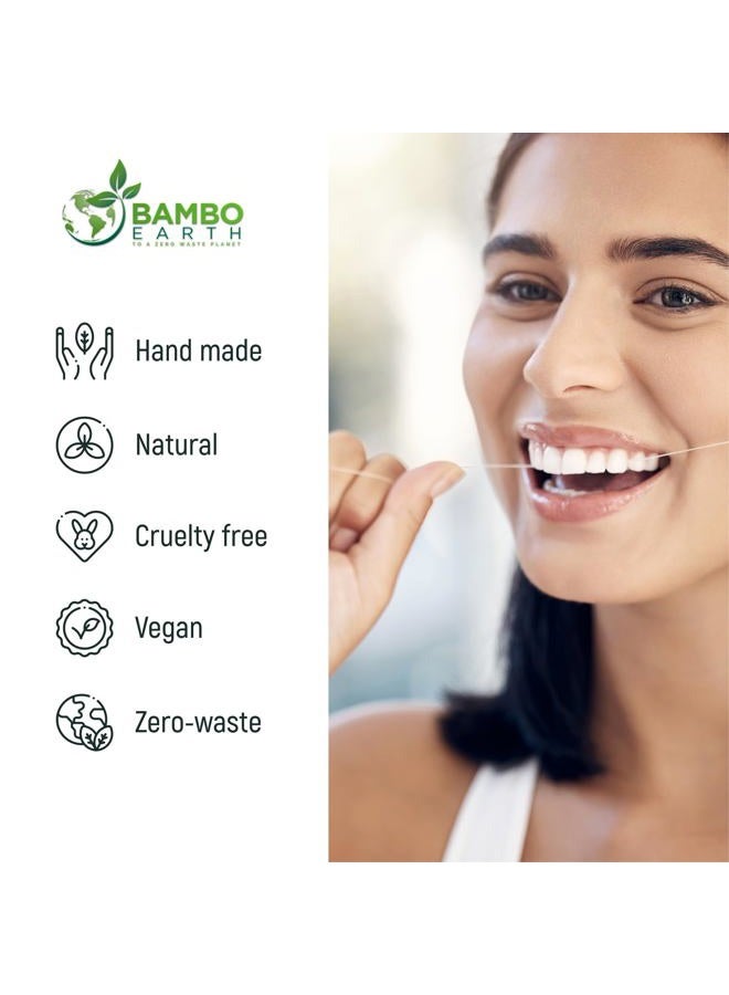 BAMBOEARTH خيط تنظيف الأسنان بالنعناع القابل للتحلل - 2x خيوط قابلة لإعادة التعبئة - 100% حرير أسنان طبيعي وقابل للتحلل - مشمع بشمع كانديلا وعبوة صديقة للبيئة خالية من النفايات - Image 5