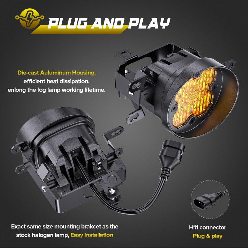 AUYICH Yellow LED Fog Lights Fits For 2012-2023 Tacoma,2014-2021 Tundra,2010-2024 4Runner,2011-2019 Toyota Sienna,2009-2016 Toyota Corolla,2008-2013 LX570(SAE Fog Lamp,Amber LED Light Kit) - Image 4