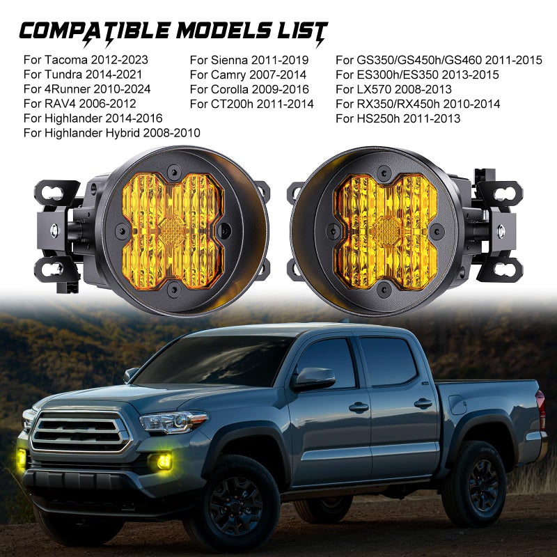 AUYICH Yellow LED Fog Lights Fits For 2012-2023 Tacoma,2014-2021 Tundra,2010-2024 4Runner,2011-2019 Toyota Sienna,2009-2016 Toyota Corolla,2008-2013 LX570(SAE Fog Lamp,Amber LED Light Kit) - Image 5