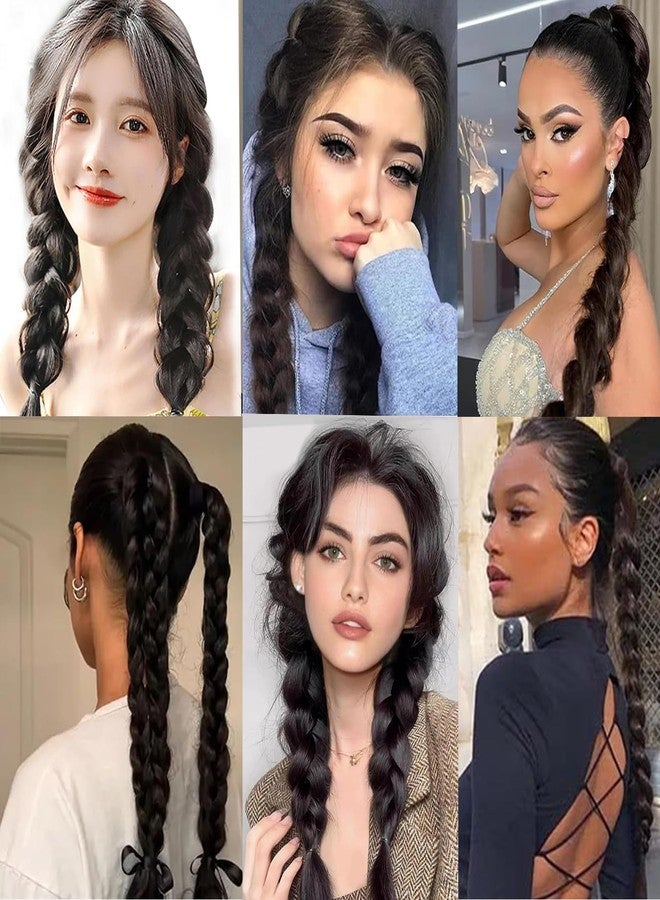 shufang 2 Packs 16 Inch Ombre Brown Long Braid Ponytail Extension for Black Women with Tie Straight Braid Extensions Can be Restyle Soft Synthetic Piece for Women - Image 4