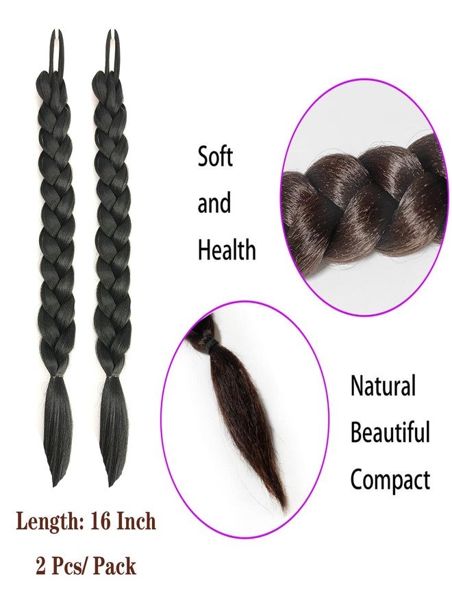 shufang 2 Packs 16 Inch Ombre Brown Long Braid Ponytail Extension for Black Women with Tie Straight Braid Extensions Can be Restyle Soft Synthetic Piece for Women - Image 3