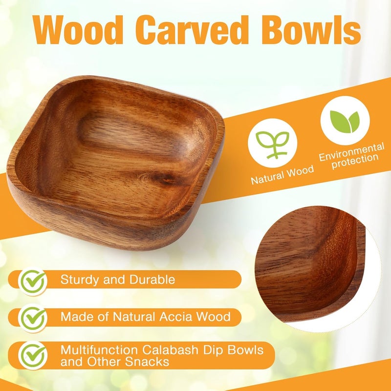 FillTouch 10 Pcs Natural Acacia Wooden Bowl Small Square Wood Serving Bowl 4 x 4 x 16 Inch Handmade Calabash Dessert Bowls Mini Wooden Bowl for Kitchen Appetizers Candy Fruits Dips Sauce Seeds Snacks - Image 3