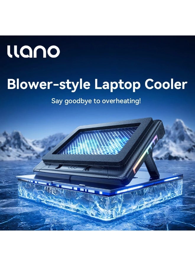 لانو قاعدة تبريد لابتوب LLANO V22 بسرعة 1400RPM وإضاءة RGB بمروحتين 14 سم و7 مستويات ارتفاع لأجهزة 13.3-17.3 بوصة - Image 1