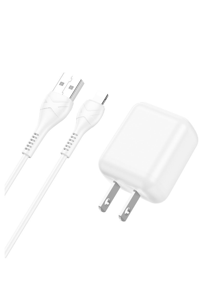 Hoco C96 Wall charger Single Port ( 5V/2.1A ) with Cable Lightning 1M , US Plug Protocols For iPhone Samsung Xiaomi Oppo Huawei - White - Image 1
