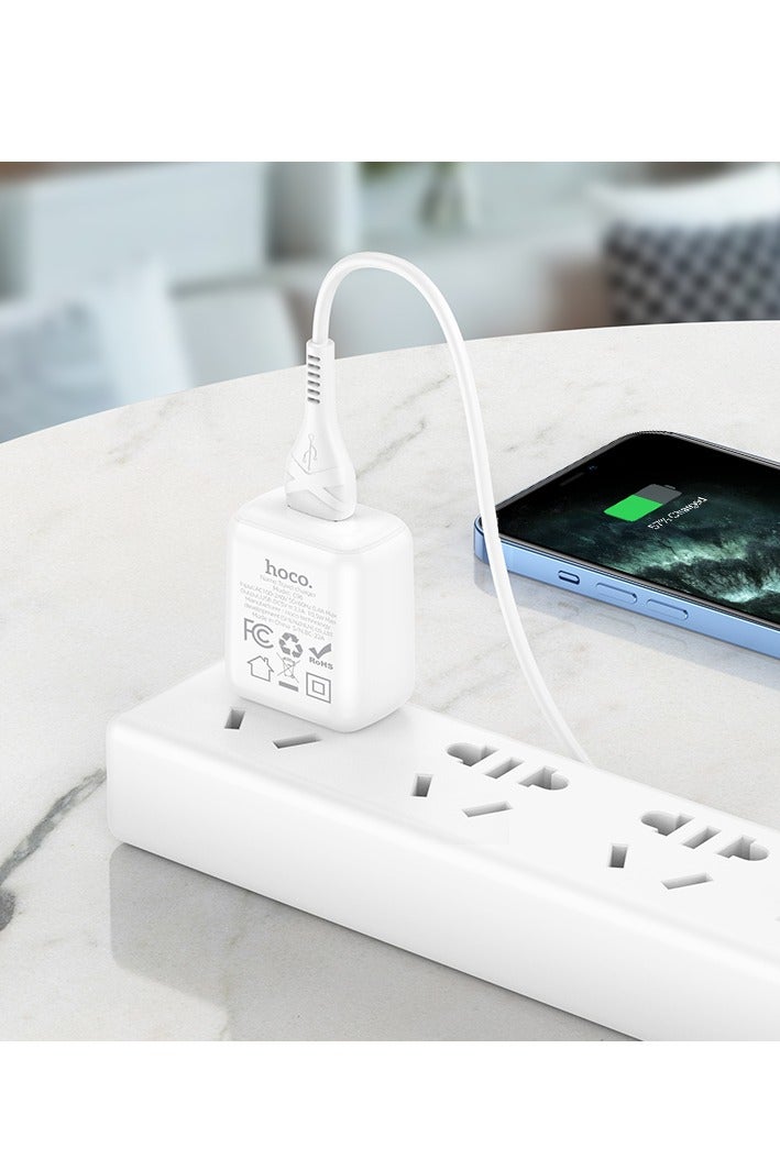Hoco C96 Wall charger Single Port ( 5V/2.1A ) with Cable Lightning 1M , US Plug Protocols For iPhone Samsung Xiaomi Oppo Huawei - White - Image 3