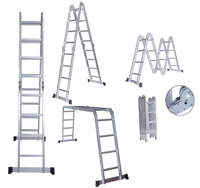 Big Apple Bigapple Foldable and Ajustable Multipurpose Aluminium Ladder 4X4 for Home and Industrial Purpose16Ft 16Steps 150kg Capacity Silver  - Image 1