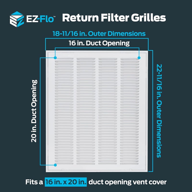 EZ-FLO 16 x 20 Inch Return Air Vent Cover - Solid Steel HVAC Grille, White - Image 2