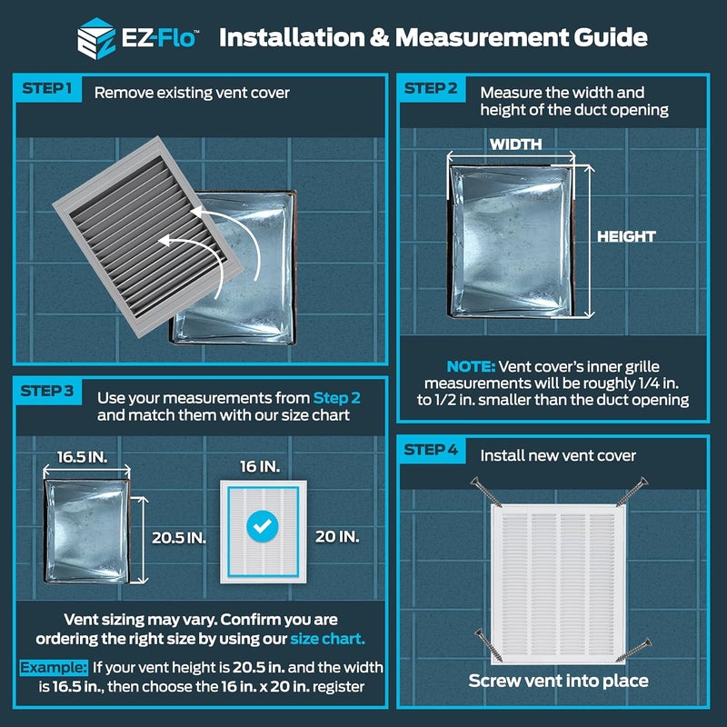 EZ-FLO 16 x 20 Inch Return Air Vent Cover - Solid Steel HVAC Grille, White - Image 3