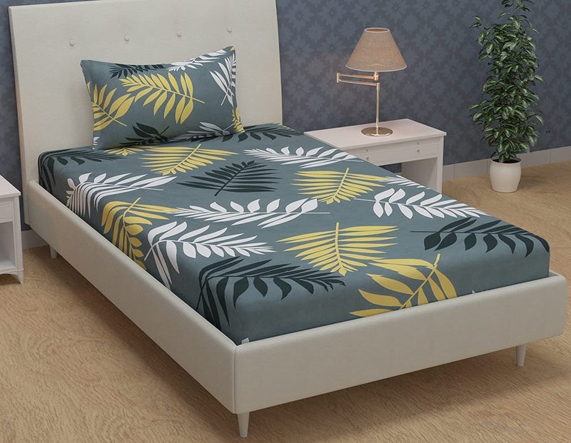 KAWISingle Bedsheet Elastic Fitted Glace Cotton with 1 Pillow Cover,200 TC (Size 72X48X up to 6 Inches Mattress) - Black Colour - Image 4