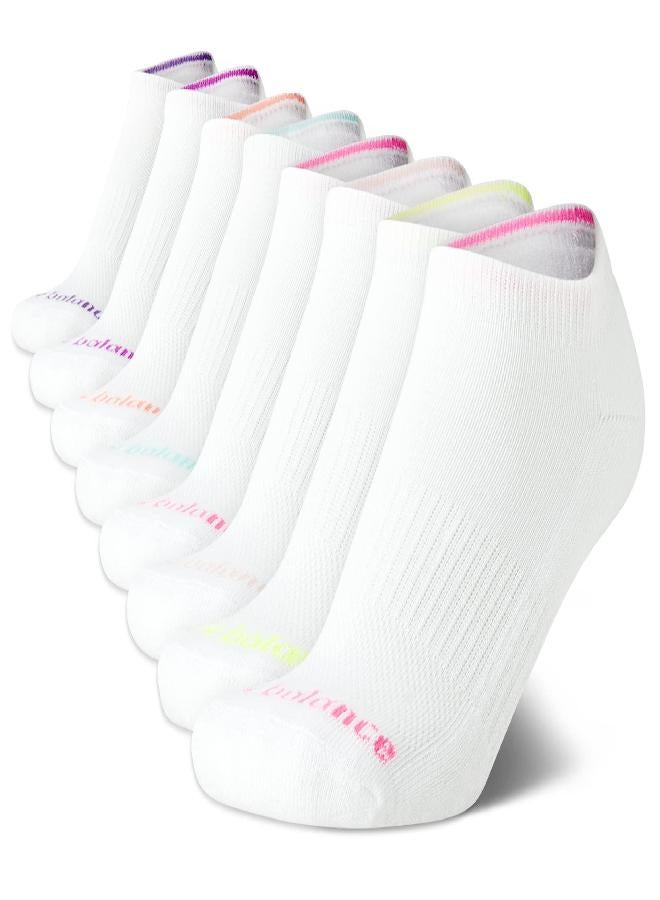 New Balance Girls' Athletic Low Cut Socks with Reinforced Heel and Toe (8 Pack), Size Medium, White - Image 1