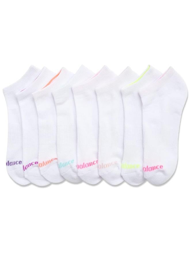New Balance Girls' Athletic Low Cut Socks with Reinforced Heel and Toe (8 Pack), Size Medium, White - Image 4