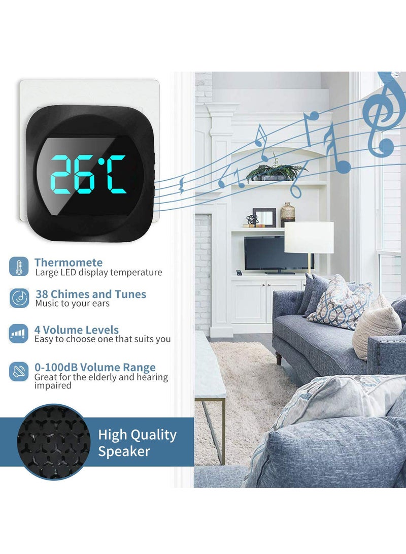 SYOSI Wireless Doorbel with 1000ft Range, Ip44 Waterproof Door Bell Chime Kit with Thermometer LED Display, 38 Chimes, 0-100db Loud 4-Level Volume, Plug in Doorbells Cordless for Home Office - Image 2