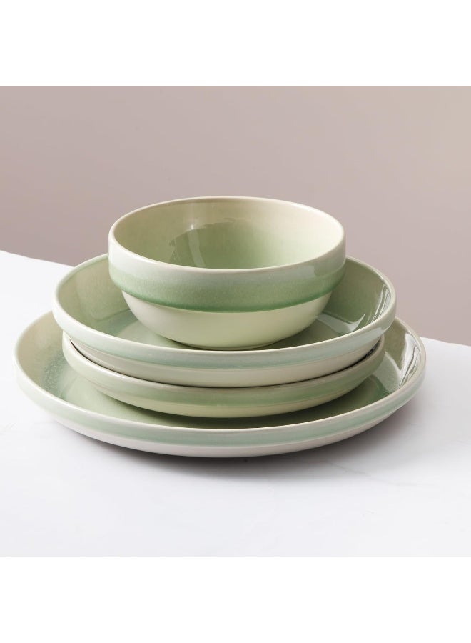 Sur La Table Sur La Table Kitchen Essentials Banquette 16 Piece Double Bowl Plates and Bowls Reactive Glaze Stoneware Dinnerware Set Green  - Image 3
