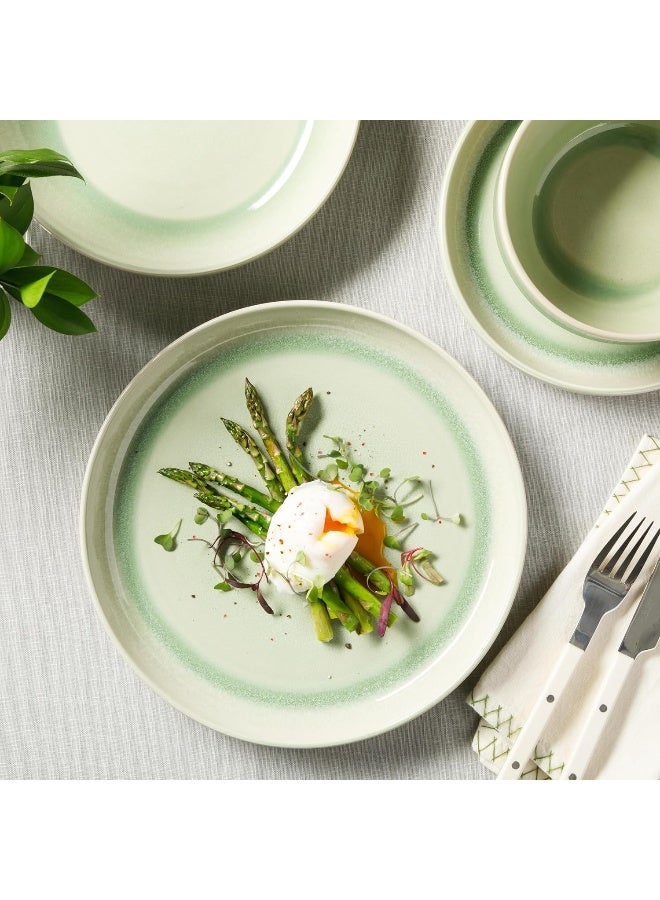 Sur La Table Sur La Table Kitchen Essentials Banquette 16 Piece Double Bowl Plates and Bowls Reactive Glaze Stoneware Dinnerware Set Green  - Image 4