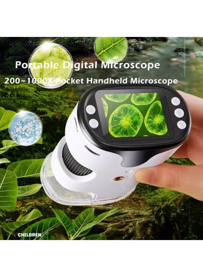 Bewinner Portable Digital Microscope for Kids, 1000X Pocket Handheld Microscope, 2in LCD Screen Microscope for Kids, Mini Digital Microscope Science Kits for Kids Adults (White)  - Image 2