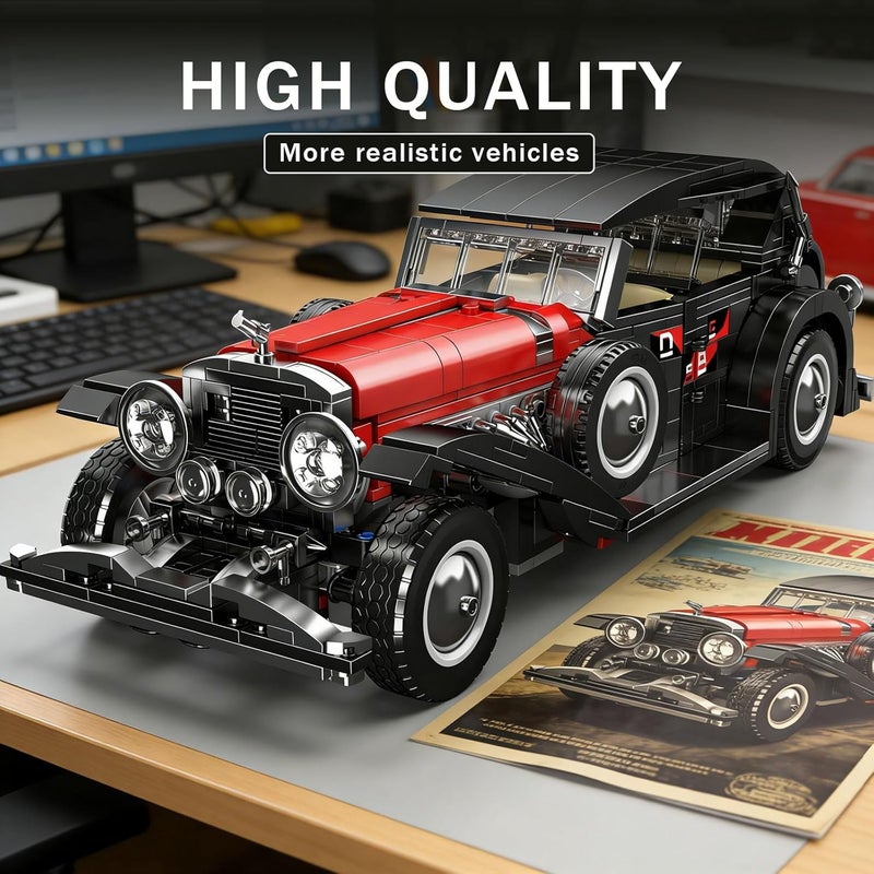 mould king 10114 Classic Cars Building Kits, MOC Vintage Car Model Building Blocks Set, Gift for Age 14+/Adult Collections Enthusiasts(1308+ Pieces, Static Version) - Image 2