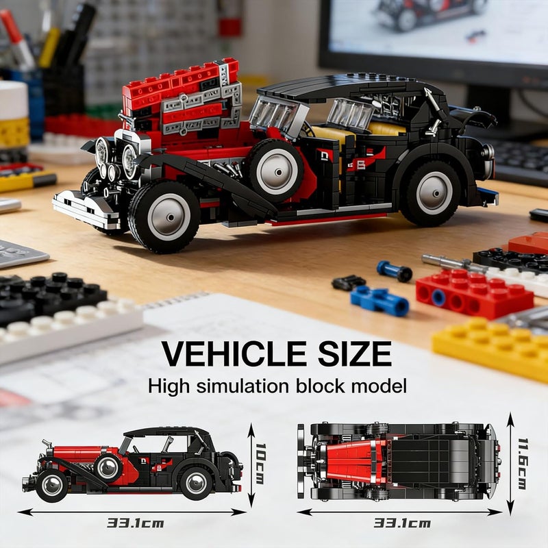 mould king 10114 Classic Cars Building Kits, MOC Vintage Car Model Building Blocks Set, Gift for Age 14+/Adult Collections Enthusiasts(1308+ Pieces, Static Version) - Image 3