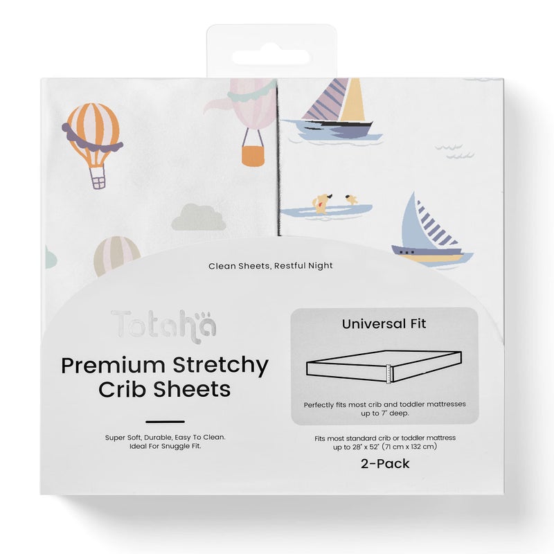 TotAha Premium Stretchy Crib Sheets 2PackHypoallergenic Silky Comfort Buttery Soft Calming Effect AllSeason JerseyKnit Sheets 28 X 52 X 9 Extra Deep Pocket Balloon Sailboat