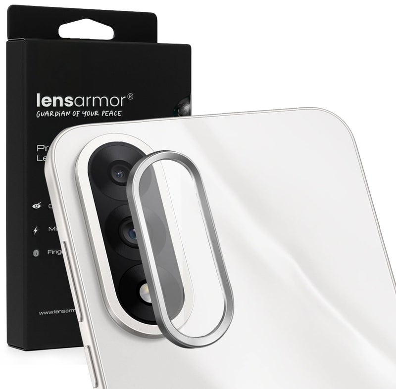 Lensarmor Compatible with OnePlus Nord 5 Camera Lens Protector – Silver Metal Ring Lens Guard for Nord 5, 9H Scratch Resistant, HD Transparent Glass, Anti-Fingerprint Camera Protector - Image 1