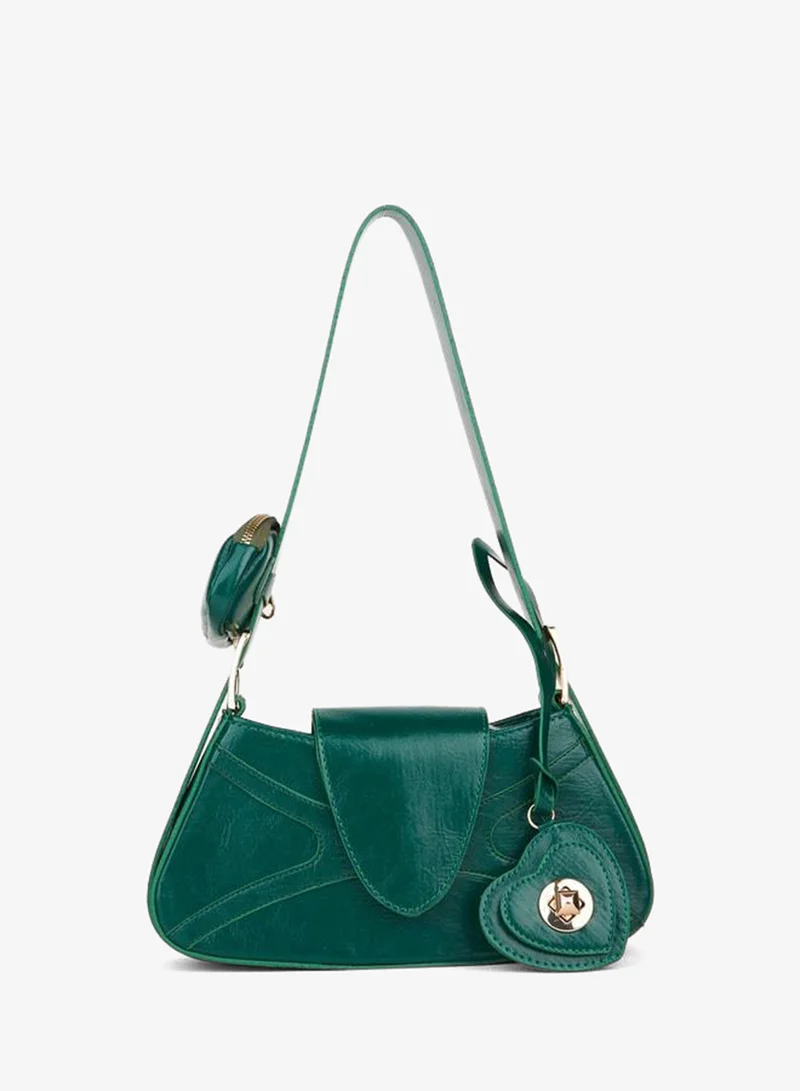 Women's Lotus Green Baton Wallet Design Synthetic Leather Snap Closure Hand and Shoulder Bag.