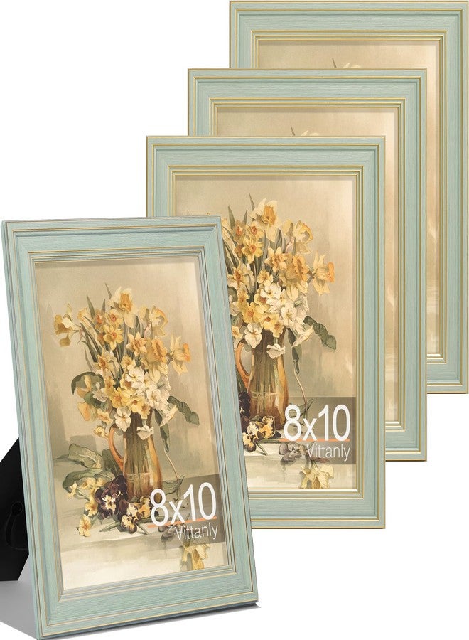 Vittanly مجموعة إطارات صور فيتانلي 8x10، 4 قطع، إطار صور عتيق للجدار أو الطاولة، لعرض صور 5x7 مع إطار داخلي أو 8x10 بدون إطار داخلي، ديكور منزلي ريفي، أخضر فاتح - Image 1