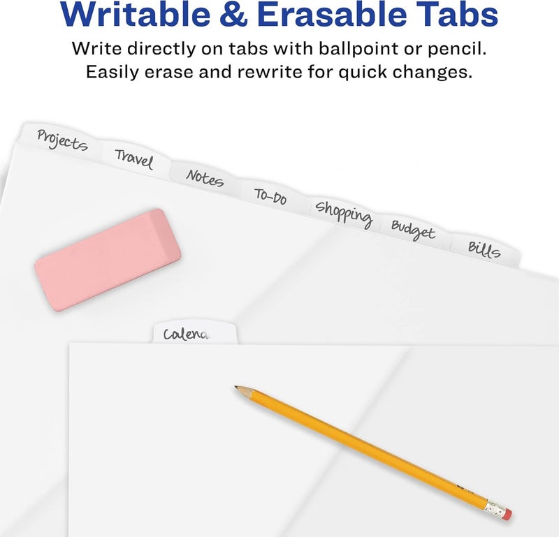 AVERY Durable Plastic 8 Tab Write & Erase Dividers for 3 Ring Binders, Slash Pocket, Translucent White, Works with Sheet Protectors, 1 Set (16826) - Image 4
