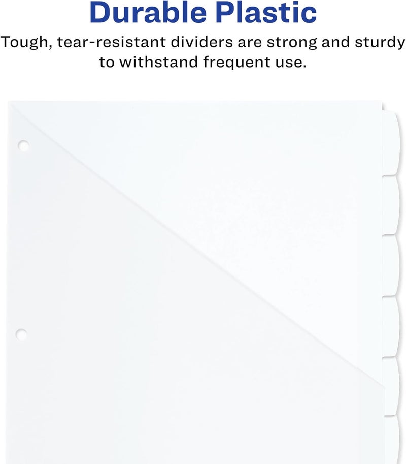 AVERY Durable Plastic 8 Tab Write & Erase Dividers for 3 Ring Binders, Slash Pocket, Translucent White, Works with Sheet Protectors, 1 Set (16826) - Image 5