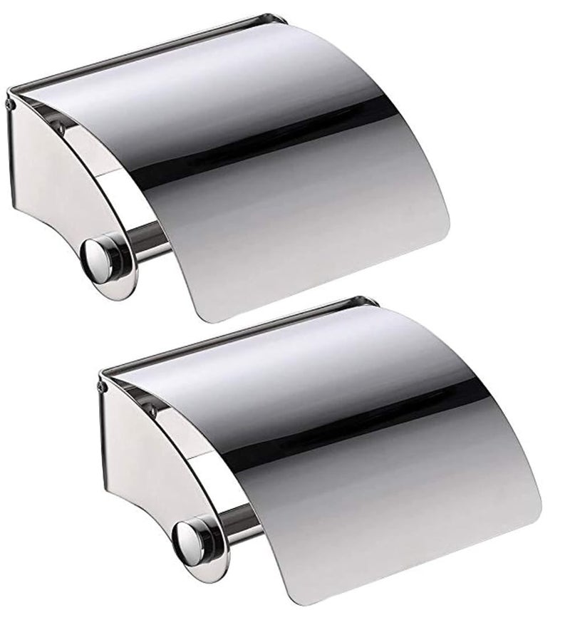 Shoppingekart Toilet Paper Roll Holder Wall Mounted Paper Holder Toilet Holder Roll Paper Holder Box Roll Organizer for Kitchen Bathroom Stand 014 Tissue Roll Holder Steel Silver 2 Pcs  - Image 1