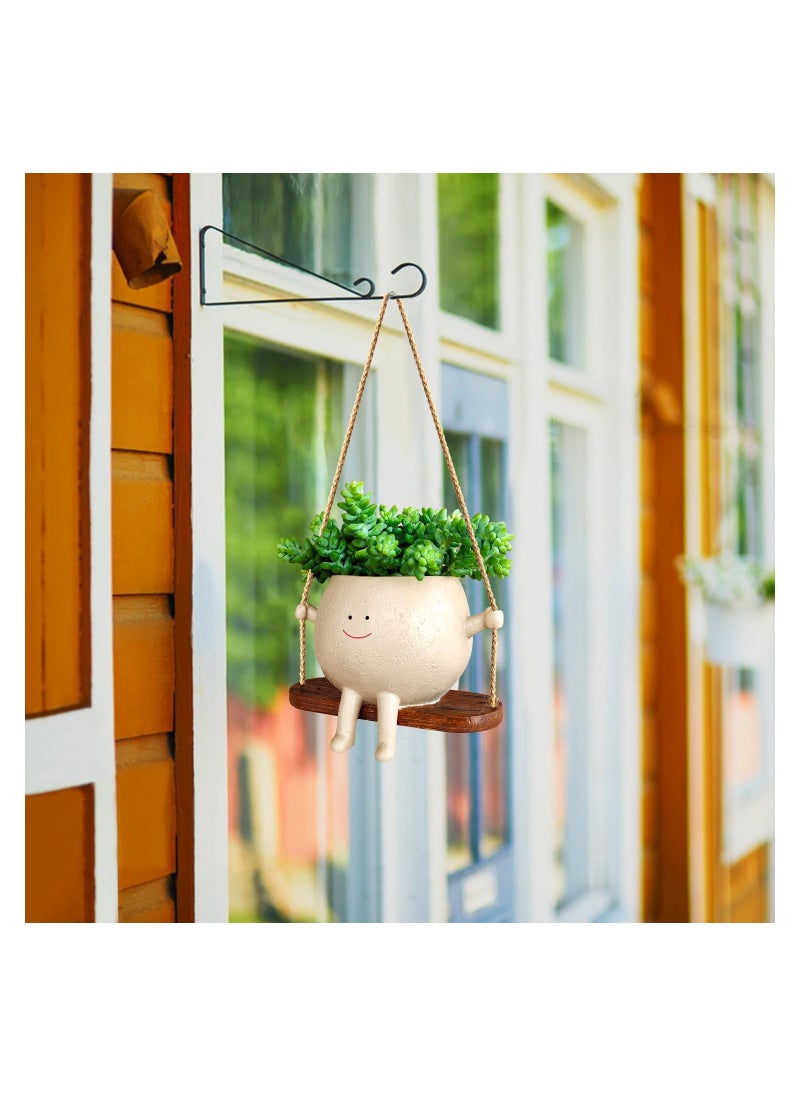 KASTWAVE Swing Hanging Face Planter, Cute Resin Head Planters Succulent Pots Plant Hanger, Mini Plant Potting Unique Sitting Sway Pots for Indoor Outdoor Plant Holder  - Image 1