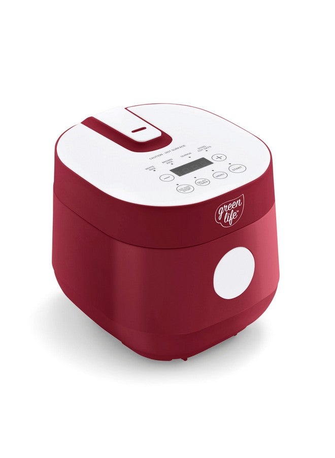 GreenLife GreenLife Digital Rice Cooker, 2 Cups Uncooked/4 Cooked Rice, PFAS & PFOA-Free Removable Ceramic Dishwasher Safe Pot, Healthy Cooking, Auto Presets & Keep Warm, Touchscreen, Paddle Included, Red  - Image 1