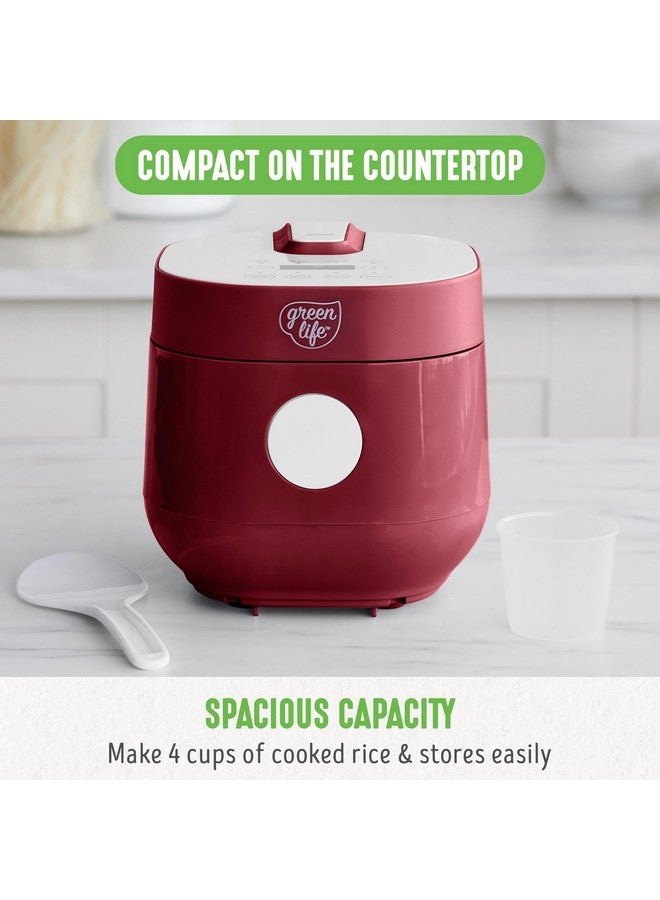 GreenLife GreenLife Digital Rice Cooker, 2 Cups Uncooked/4 Cooked Rice, PFAS & PFOA-Free Removable Ceramic Dishwasher Safe Pot, Healthy Cooking, Auto Presets & Keep Warm, Touchscreen, Paddle Included, Red  - Image 3