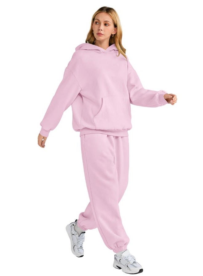 AUTOMET Womens 2 Piece Outfits Lounge Hoodie Sweatsuit Sets Oversized Sweatshirt Baggy Fall Fashion Sweatpants with Pockets, Palepink, XXL - Image 4