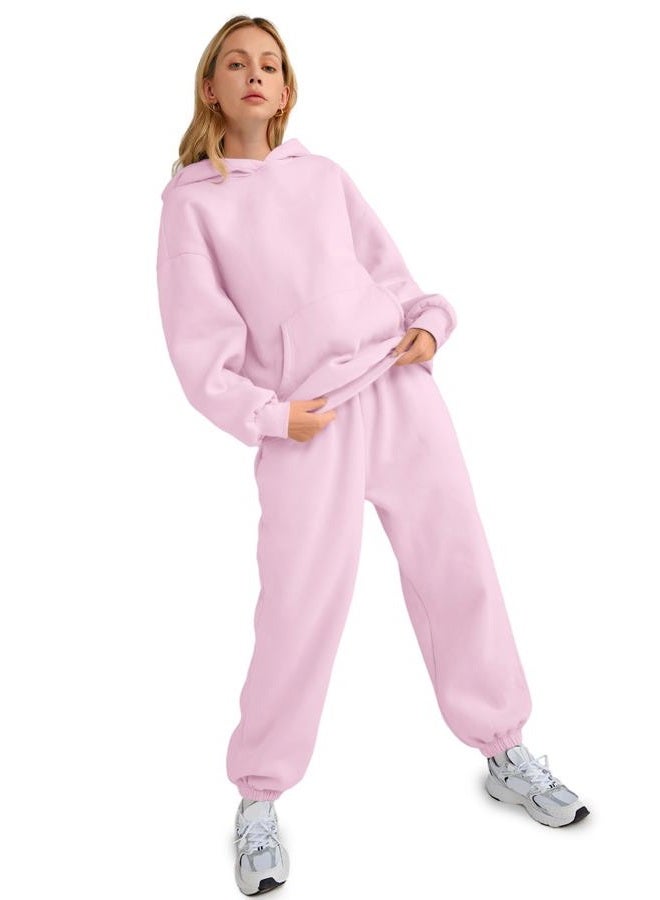 AUTOMET Womens 2 Piece Outfits Lounge Hoodie Sweatsuit Sets Oversized Sweatshirt Baggy Fall Fashion Sweatpants with Pockets, Palepink, XXL - Image 5