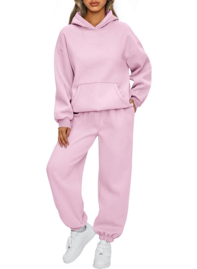 AUTOMET Womens 2 Piece Outfits Lounge Hoodie Sweatsuit Sets Oversized Sweatshirt Baggy Fall Fashion Sweatpants with Pockets, Palepink, XXL - Image 1