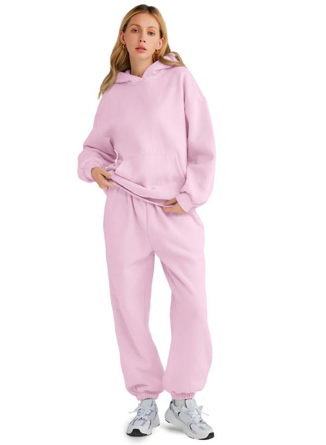 AUTOMET Womens 2 Piece Outfits Lounge Hoodie Sweatsuit Sets Oversized Sweatshirt Baggy Fall Fashion Sweatpants with Pockets, Palepink, XXL - Image 2