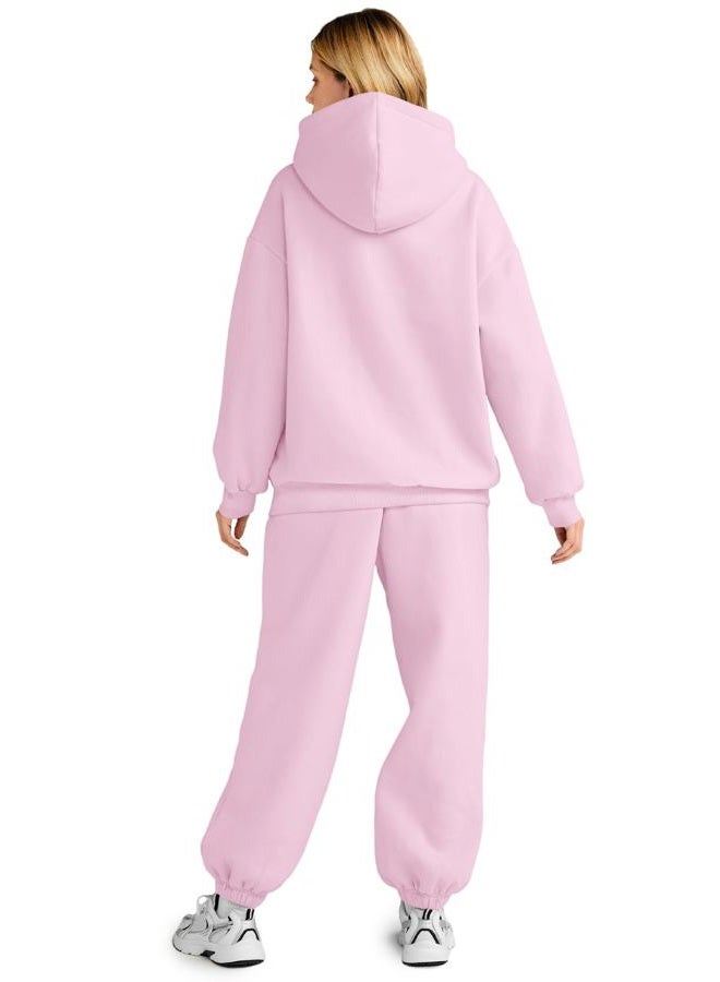 AUTOMET Womens 2 Piece Outfits Lounge Hoodie Sweatsuit Sets Oversized Sweatshirt Baggy Fall Fashion Sweatpants with Pockets, Palepink, XXL - Image 3