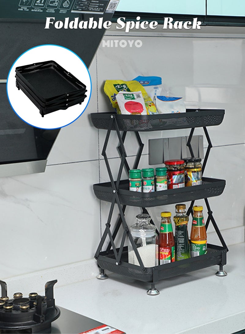 MITOYO 3-Tier Foldable Spice Rack - Kitchen Rack - Kitchen Organizer - Table Storage Rack - Seasoning Srotage Shelf - Metal Steel Rack - Suitable for Home, Camping  - Image 1
