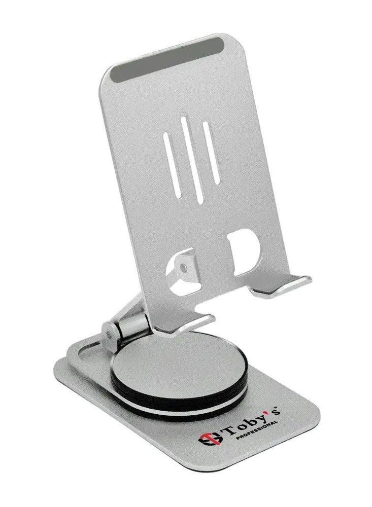 توبيز حامل الهاتف المحمول والكمبيوتر اللوحي الجديد من توبي، حامل للهاتف المحمول مصنوع من سبائك الألومنيوم قابل للدوران - فضي - Image 1