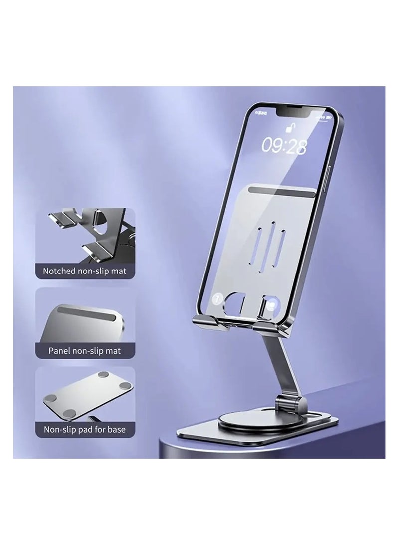 توبيز حامل الهاتف المحمول والكمبيوتر اللوحي الجديد من توبي، حامل للهاتف المحمول مصنوع من سبائك الألومنيوم قابل للدوران - فضي - Image 3