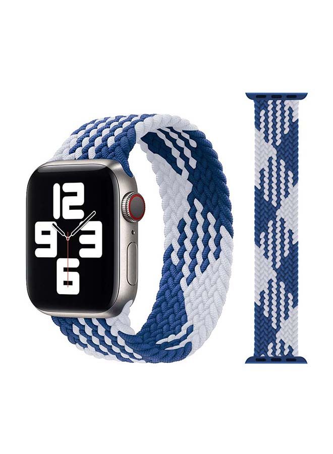 NIBEMINENT Braided Solo Band For Apple Watch Series 6/SE/5/4/3/2/1 44/42mm Blue/White - Image 1