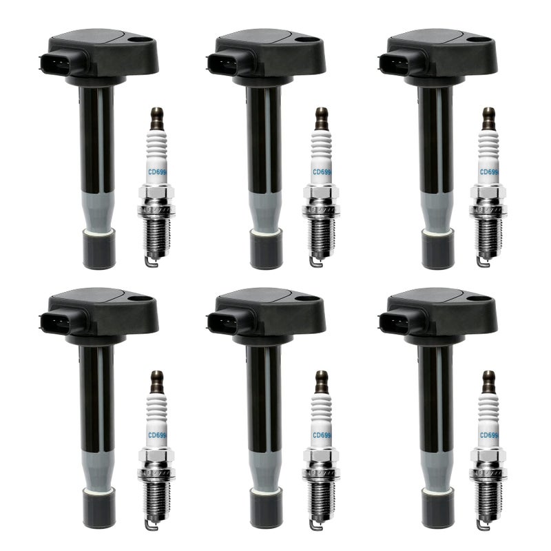 Ignition Coil  Spark Plugs Set of 6 Compatible with Honda Accord Odyssey Acura CL RL TL 30L 35L 37L V6 Replaces UF242 30520P8EA01