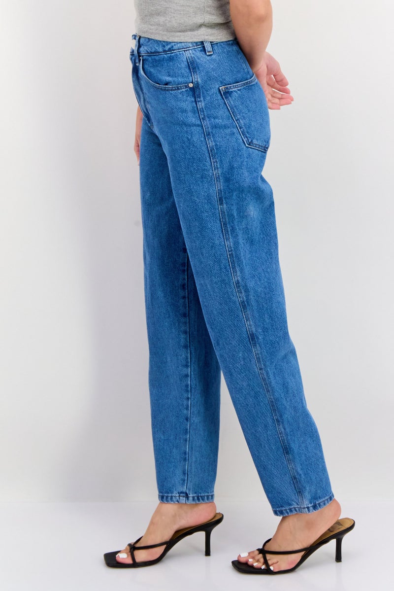 Sinsay Women Loose Fit Solid Non Stretchable Jeans, Blue - Image 3
