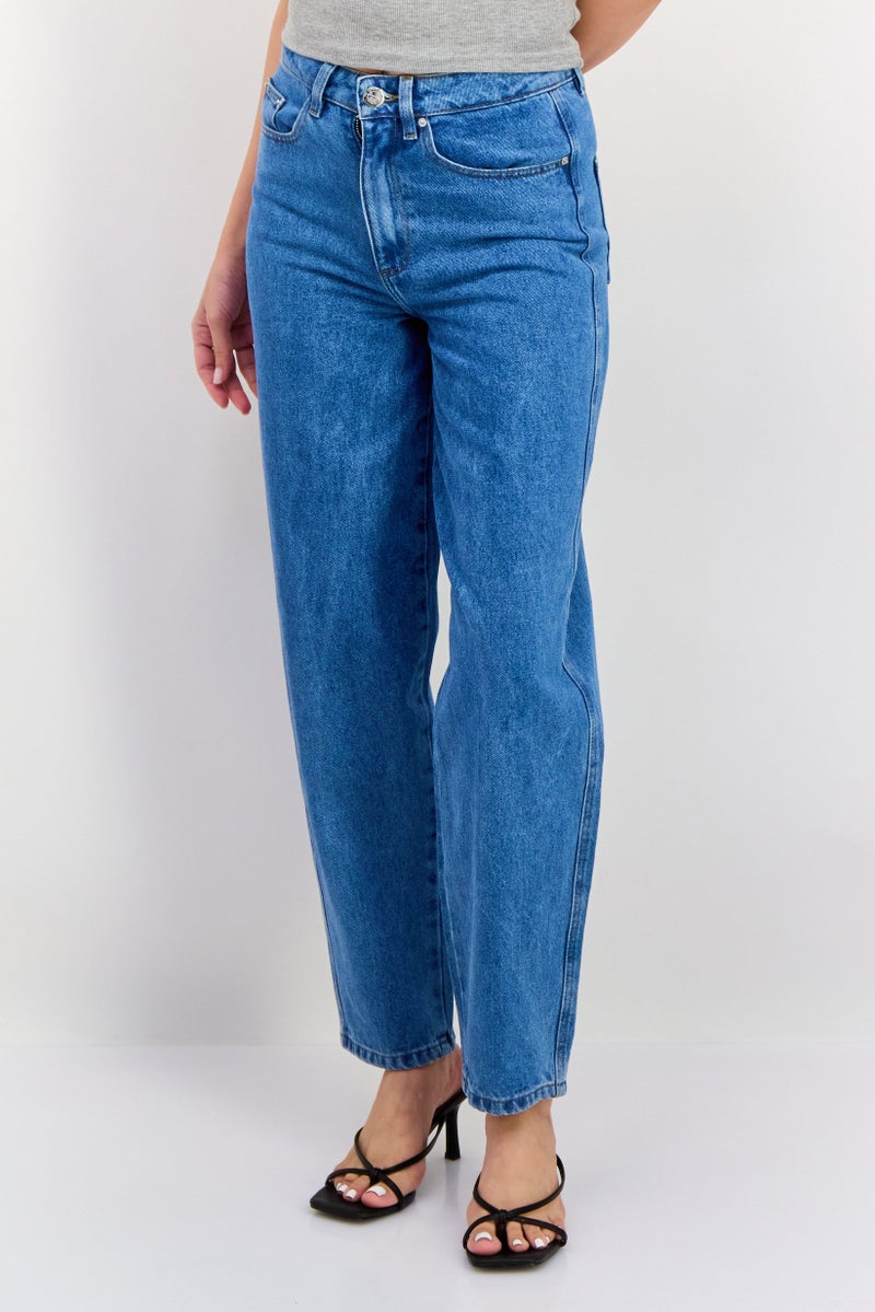 Sinsay Women Loose Fit Solid Non Stretchable Jeans, Blue - Image 1