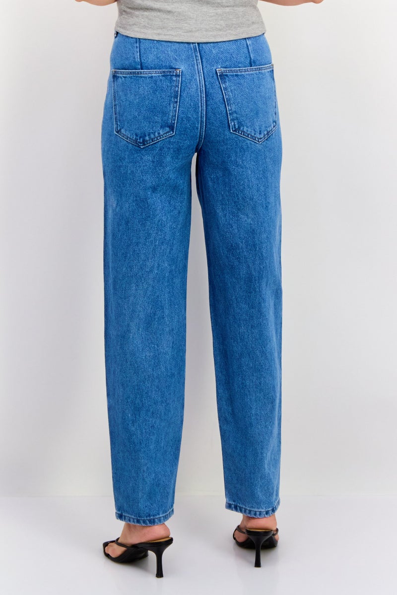 Sinsay Women Loose Fit Solid Non Stretchable Jeans, Blue - Image 2